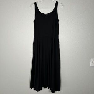 Quince size L Tencel jersey fit & flare dress black sleeveless scoop neck comfy